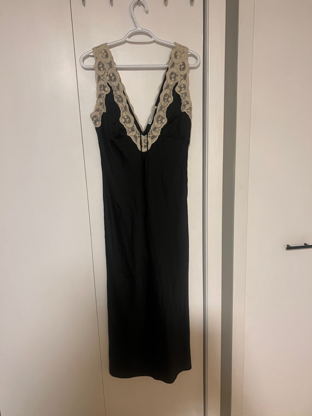 Abercrombie & Fitch Black Midi Dress with Cream Lace Trim NWT